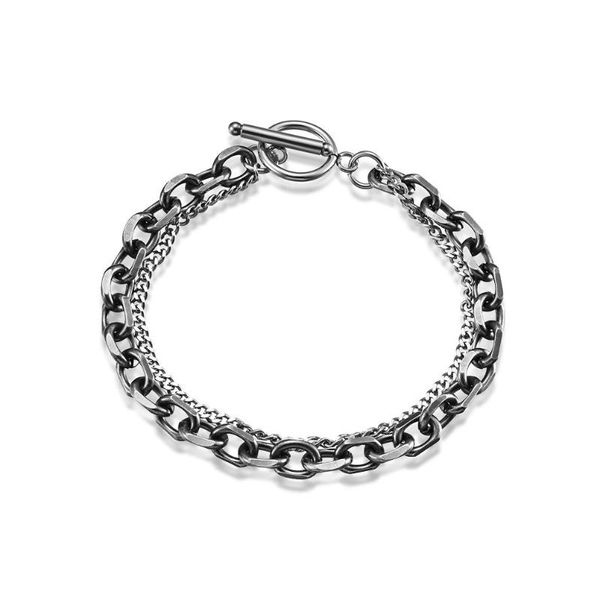 

beaded, strands retro simple titanium steel bracelet men's women's chain buckle, Black