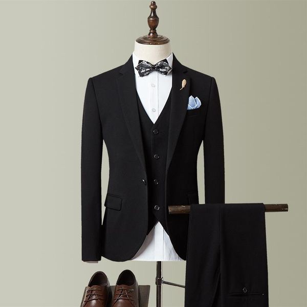 

men's suit style men leisure three-piece set marriage formal dress groom slim fit fashion suits & blazers, White;black