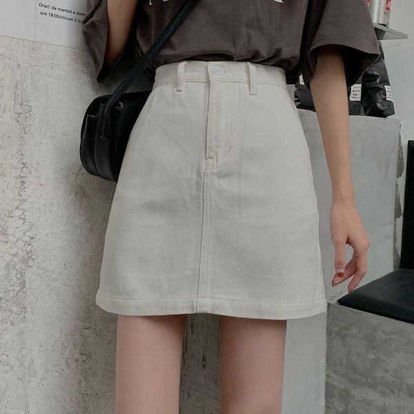 

skirts summer korean soild skirt female high waist slim casual a-line denim purple harajuku plus size cotton, Black