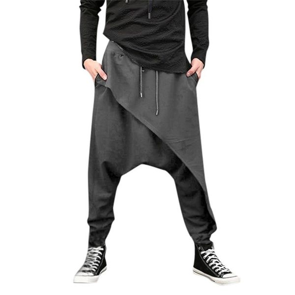 

men's pants men casual drape drop crotch harem hip hop trouser baggy dancing gothic punk style big sizes, Black