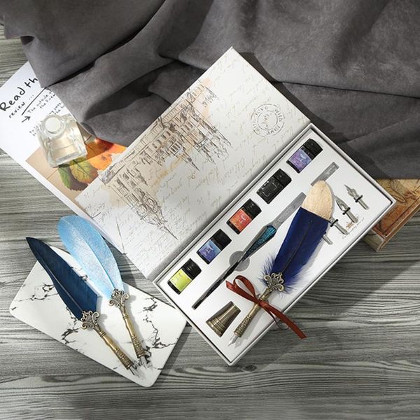 

fountain pens starry sky crystal dip pen feather set manual gradient color writing ink student stationery quill calligraphy glass