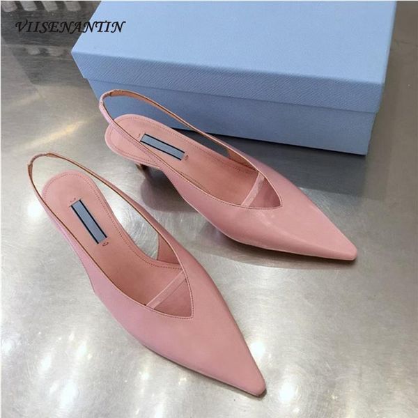 

sandals summer fashion show simple pointed toe stiletto high heel genuine leather elastic band ladies pumps shoes, Black