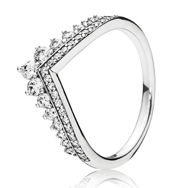 

sterling silver ring princess wishbone with crystal rings for women wedding party gift fine jewelry cluster, Golden;silver