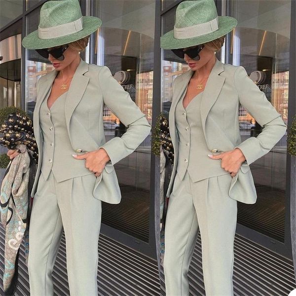 

women's two piece pants designer women suits autumn long sleeve cardigan blazer vest lady casual formal solid 3 pant set, White