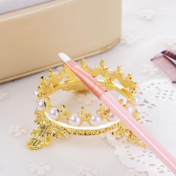 

nail brushes 1pc crown art brush holder metal with pearls makeup painting pen manicure 4 colors, Yellow