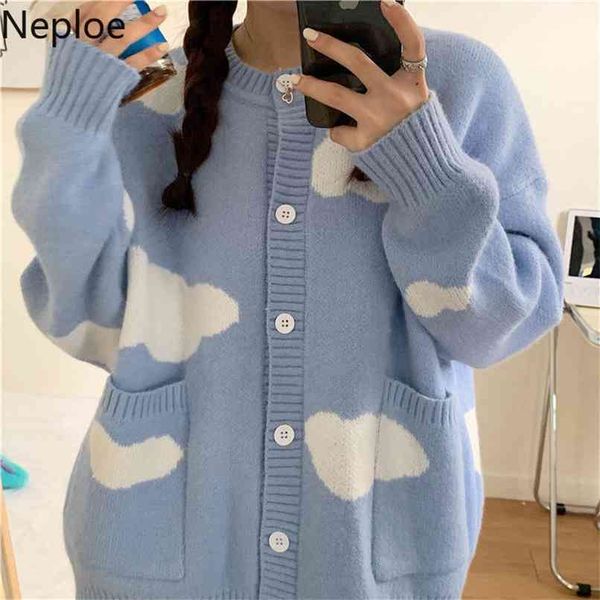 

neploe korean sweater winter cardigan fall women clothes knit cute sweater loose oversized harajuku cardigans sueter coats 210918, White;black