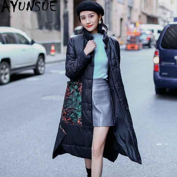 

women's leather & faux ayunsue 2021 genuine jacket winter women 100% sheepskin coat female korean long down jackets chaqueta mujer my, Black