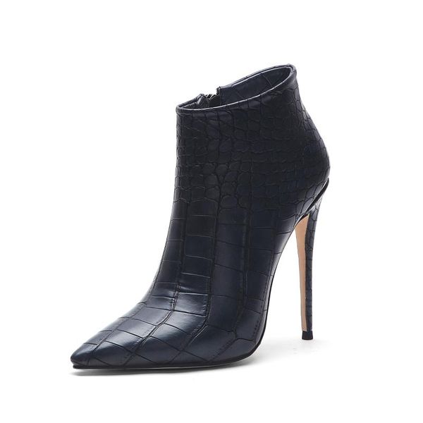 

boots women alligator pattern booties pointed toe thin high heel shoes, Black
