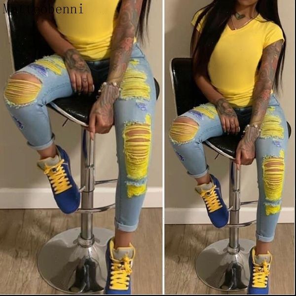 

ripped hole jeans women jean for denim straight pants high waist stretch torn jeggings plus size mom, Blue