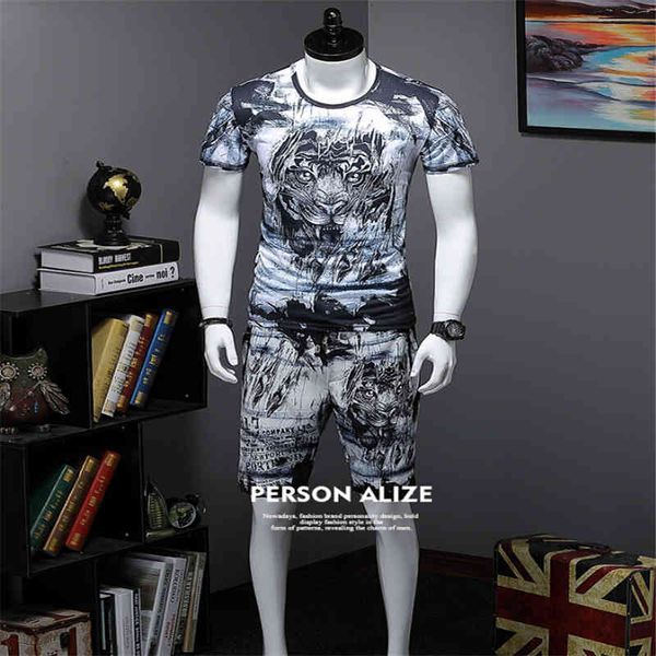 

tracksuits fashion man 2 pcs suit leisure ice cotton short-sleeved tracksuit, Gray