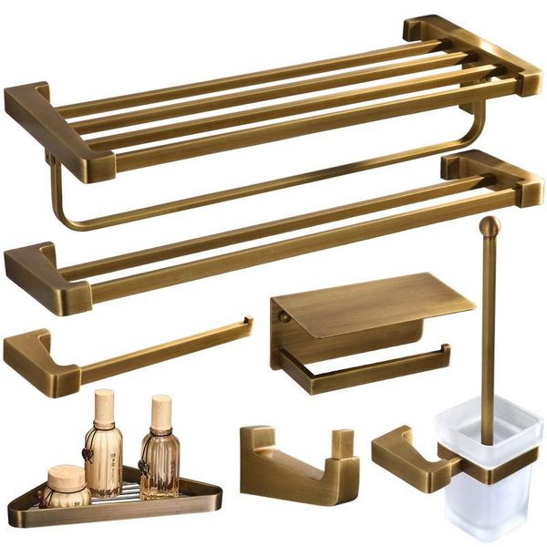 

antique brass bath hardware accessory set copper towel rack/ring paper/toilet brushed toothbrush cup holder shelf soap dish