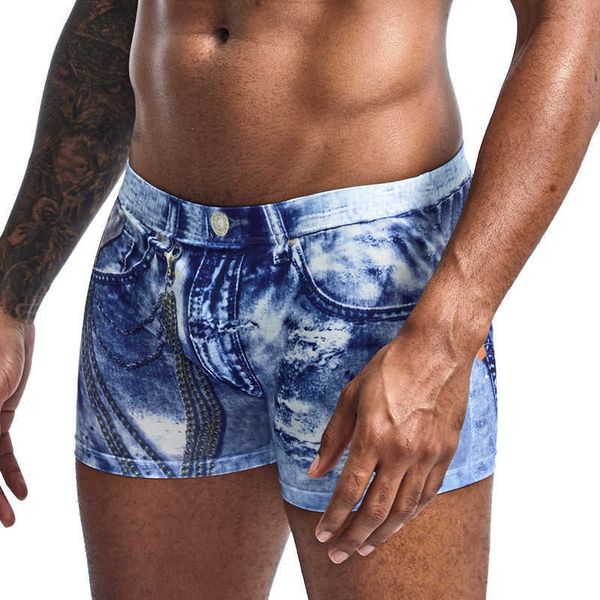 

underpants men denim underwear 3d boxer jeans shorts classic print boxers mens new fashion cowboy trunks brand 529, Black;white