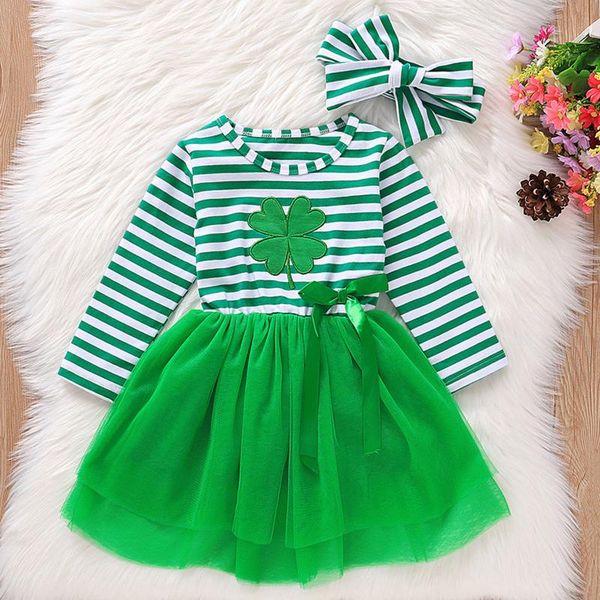

girl's dresses 2021 summer toddler baby girls st.patrick's day striped tulle princess dress+headbands vogue clothes outsuit ropa, Red;yellow