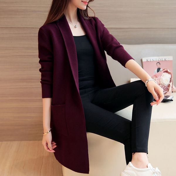 

women's knits & tees long cardigan spring autumn sleeve pockets knitted female tricot lady outerwear pull femme f373 97oy, White