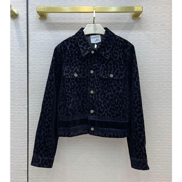 

women's jackets 21 winter runway women leopard jacquard denim jacket coat fashion long sleeve turn down collar bee embroidery logo butt, Black;brown