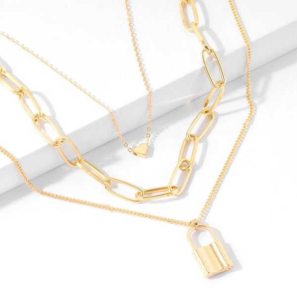 

pendant necklaces multi-layer necklace creative retro simple peach lock three-layer sweater chain, Silver
