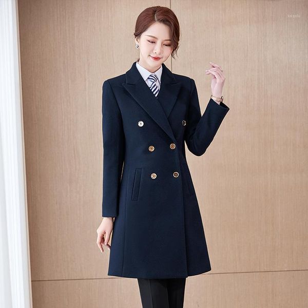 

women's trench coats 2022 fashion autumn and winter women coat long wool warm slim ladies office work wear clothes, Tan;black