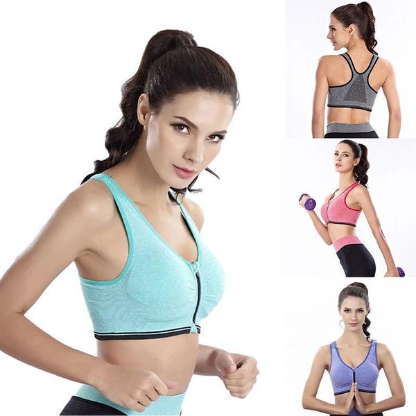 

yoga outfit wireless supportive sports bra no steel ring front zip breathable n66