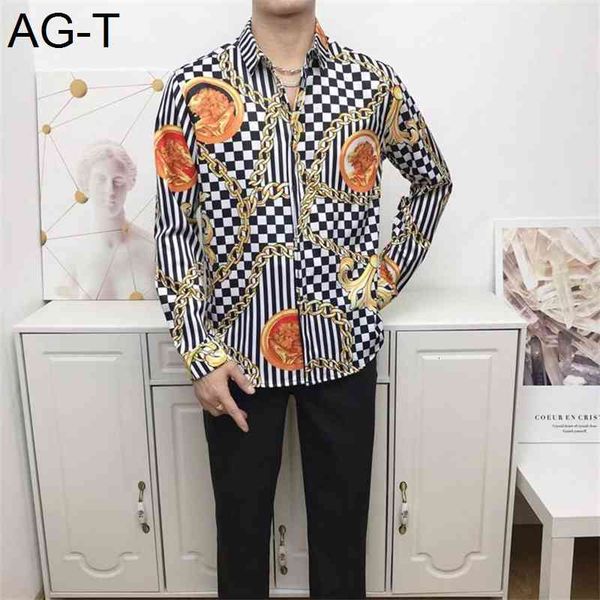 

2021 new clothing men's shirt 3d printing golden brilliant shirt men's long-sleeved party club designer men's nightclub snake, White;black