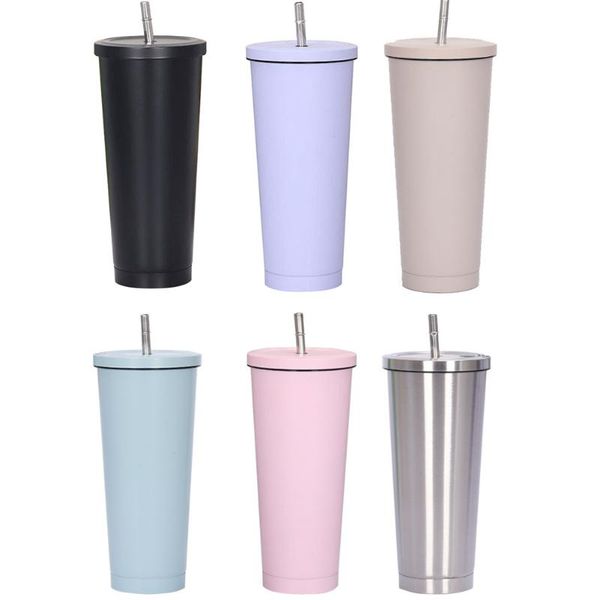 

stainless steel mug water bottle reusable coffee cup vacuum insulated 750ml with straw leakproof lid for travel home bottles
