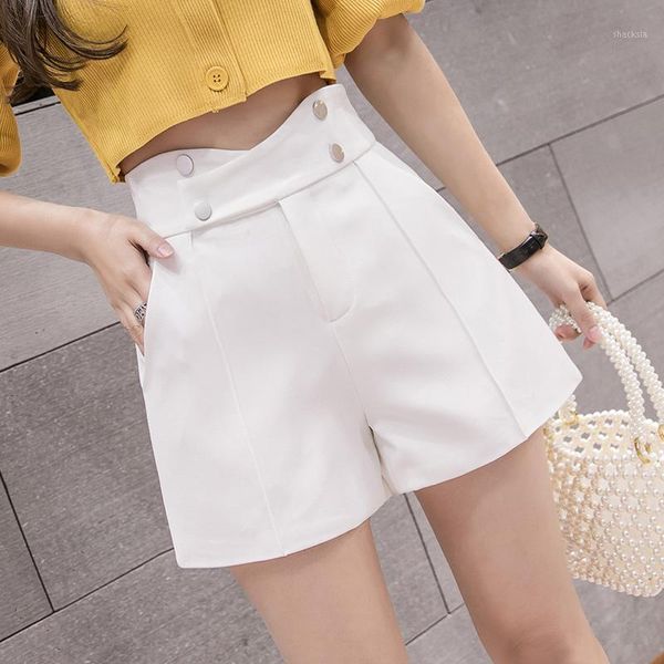 

women's shorts summer high waist women wide leg loose ladies criss-cross double breasted harajuku casual feminino, White;black