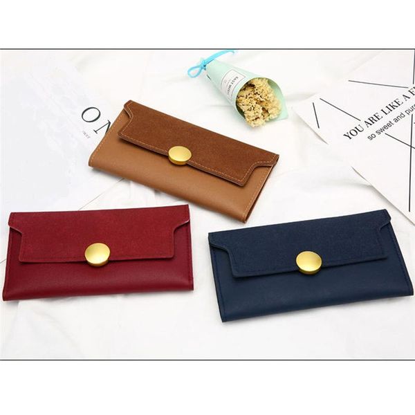 

wallets wallet ladies long korean retro matte round buckle large capacity two fold clutch minimalist pu leather purse, Red;black