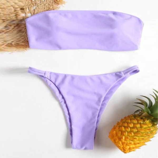 

women's swimwear padded women solid color tube bikini push-up pad swimming clothes swimsuit beach bathing set bikinis 2021 mujer, White;black