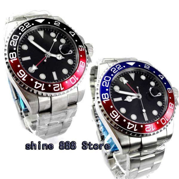 

wristwatches 43mm black dial gmt date mens automatic watch sapphire glass, Slivery;brown