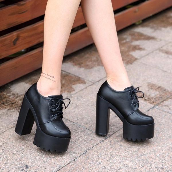 

boots 2021 model fashion show high heels women night club heeled platform leather ankle for, Black