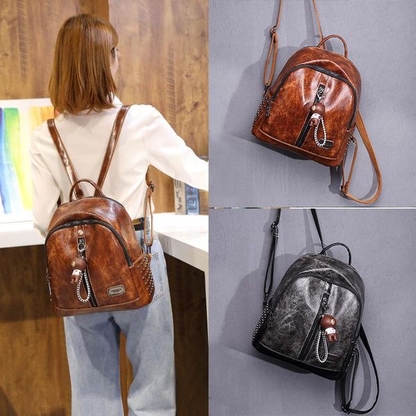 

backpack 2021 autumn and winter retro oil wax fashion large shoulder bag