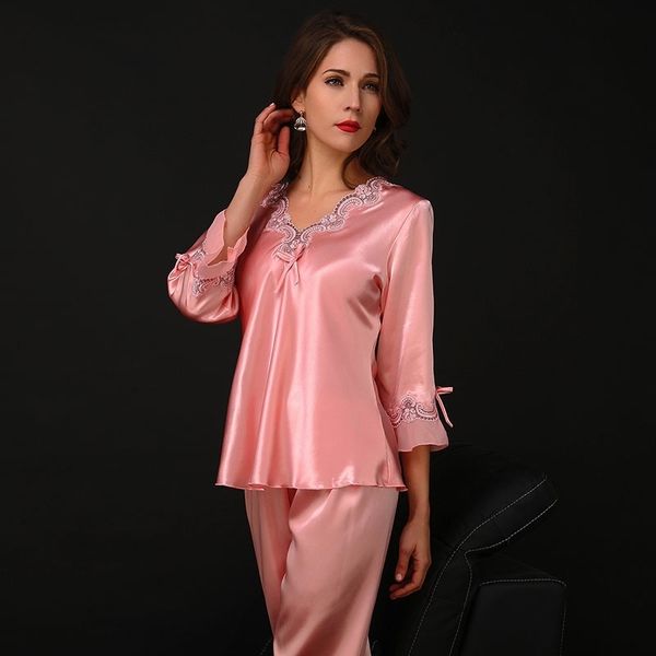 

women's sleepwear rayon pajamas suit nightwear women satin 2pcs shirt&pants spring autumn pijamas sleep set pyjamas home wear w1ih, Black;red