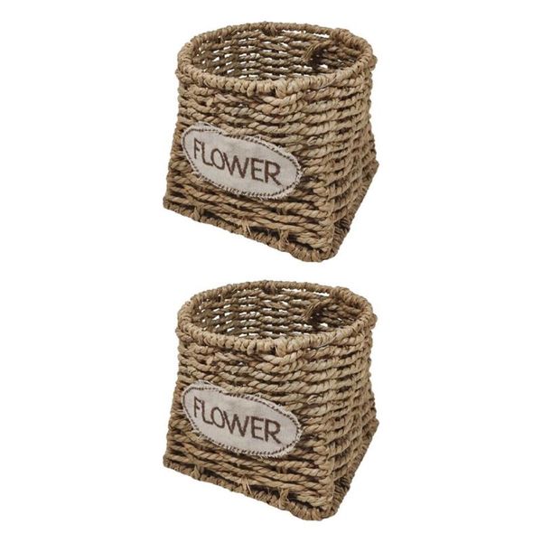 

2pcs home straw woven storage container sundries basket baskets