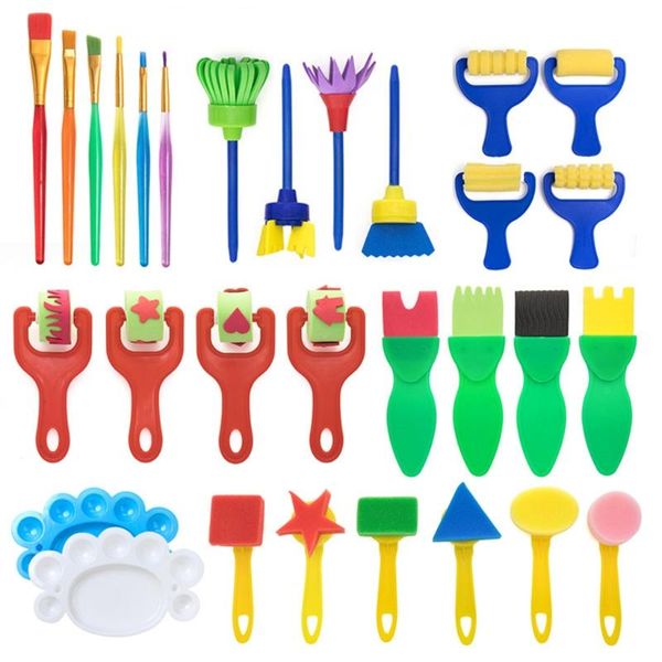 

gift sets finger paint sponges for kids,sponge painting brushes set,toddler set,paint set kids 6-12 include foam brushes,paint
