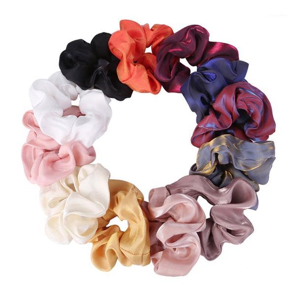 

yellow satin silk solid color scrunchies elastic hair bands 2021 women girls accessories ponytail holder ties rope1