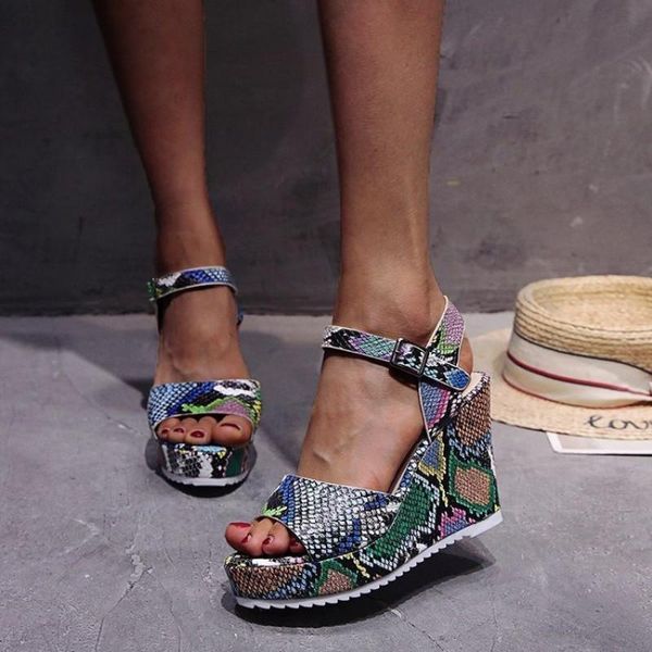 

gladiator sandals buckle shoes for woman summer casual platform wedge open peep toe flip flops slipper plus size 35-42, Black