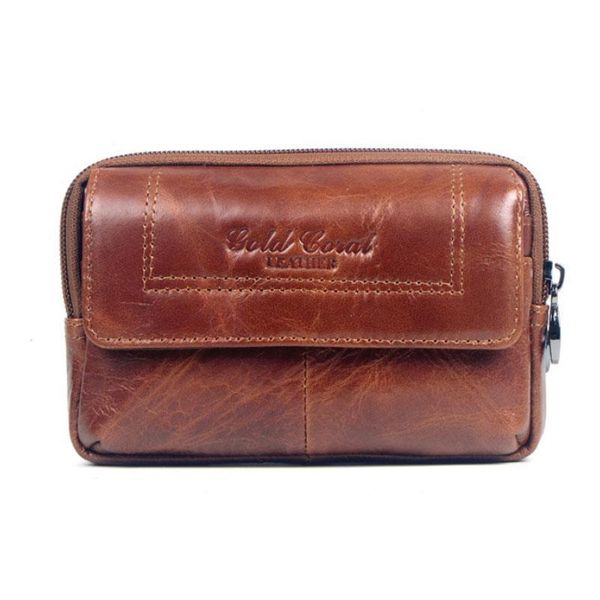 

men leather cowhide vintage travel cell mobile phone case cover belt pouch purse fanny pack waist bag