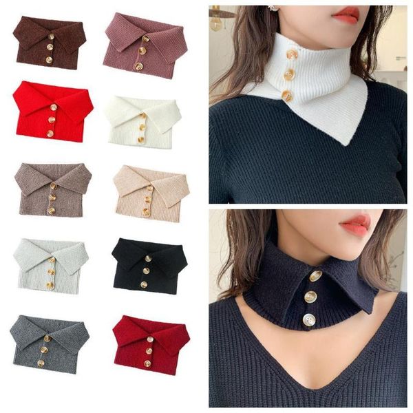 

hats, scarves & gloves sets knitted buttons fake collar hedging bib scarf women spring, autumn and winter sweater decoration wild shirt, Blue;gray