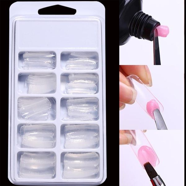 

false nails 1 box quick building nail mold tips dual forms finger extension art uv extend gel tool, Red;gold