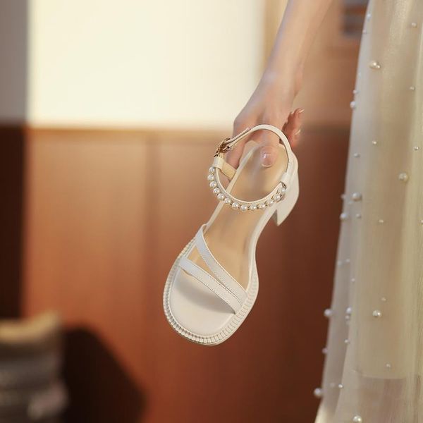 

sandals mordoan platform shoes women's leather 2021 summer mid-heel, Black