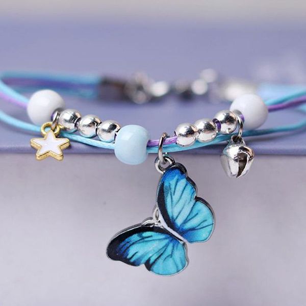 

charm bracelets blue butterfly pendant thin geometric weave bracelet for women punk street woven armband girl party jewelry gifts, Golden;silver
