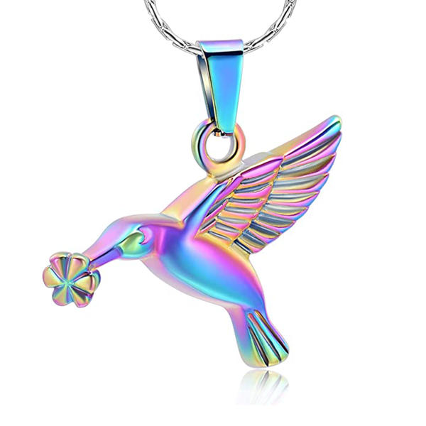 

hummingbirds urn necklace cremation jewelry stainless steel memorial pendant for ashes necklaces, Silver