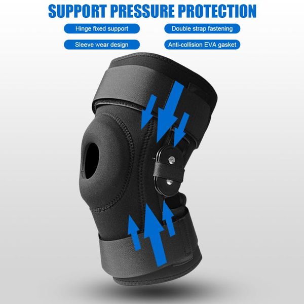 

elbow & knee pads hinged brace support side patella stabilizers with strap sports protective for protection and pain relief, Black;gray