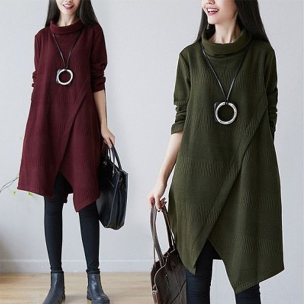 

vxiu autumn and winter 2020large women's thickened silk cotton high korean loose plus size dresses women's collar dress thin middl