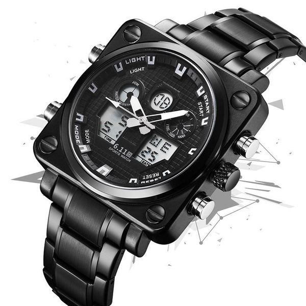 

6.11 male table sports double machine core display waterproof calendar more function men electronic watch led wristwatches, Slivery;brown