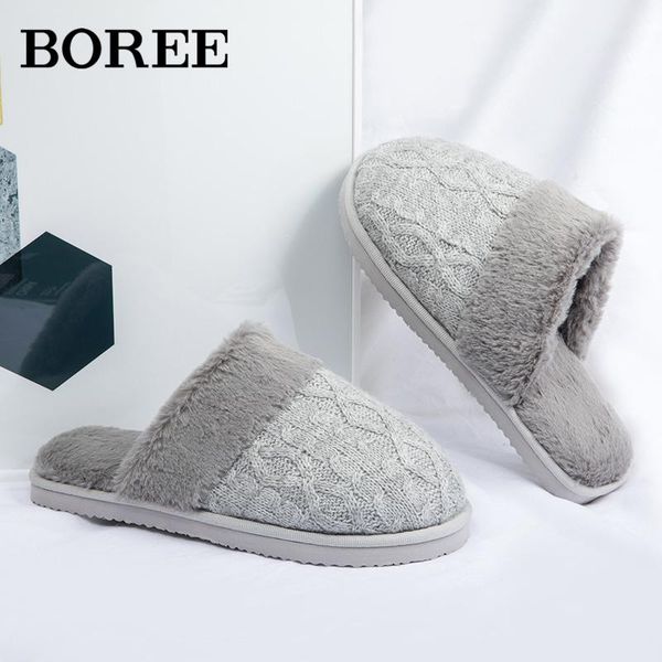 

women winter home slippers knitting shoes non-slip soft warm house indoor bedroom couples floor, Black