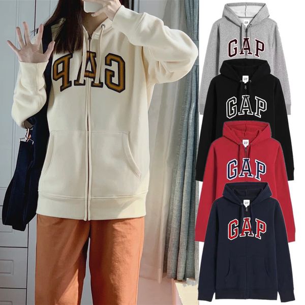 

brand hoodie gap sweater men's and women's loose embroidery zipper couple's same thin ins fashion brand jacket cardigan, Black