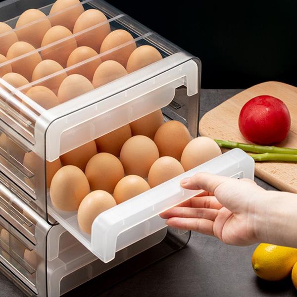 

storage bottles & jars egg box holder organizer kitchen rectangular refrigerator double drawer type plastic clear eggs rack container