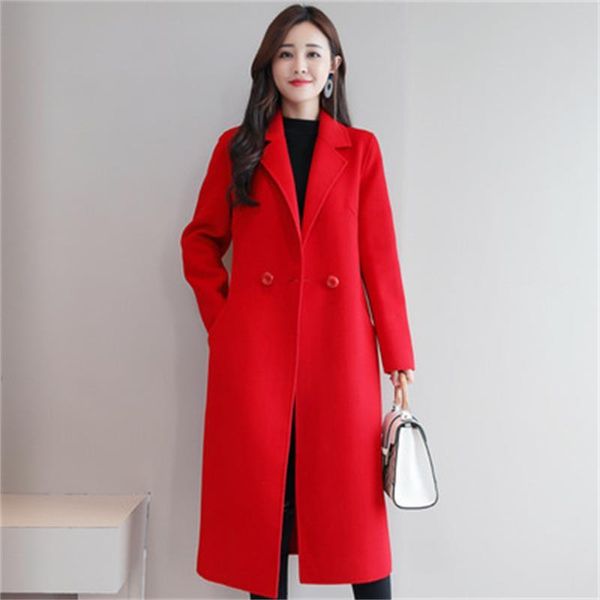 

women's wool & blends fashion women woolen coat autumn and winter casual long sleeve coats jackets size m-xxxl, Black