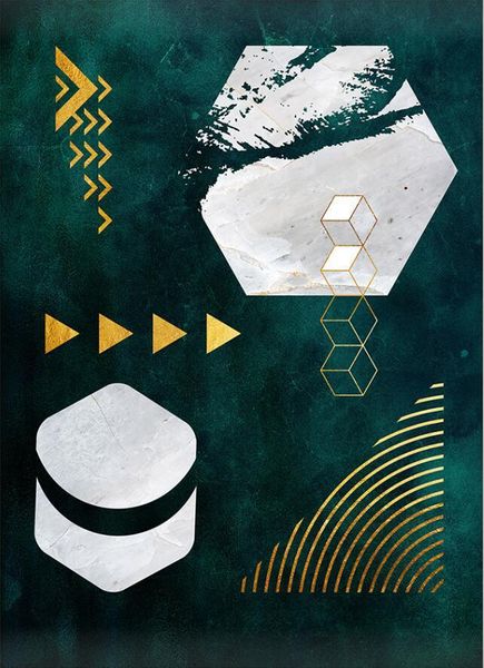

fashion abstract dark green gray gold geometric door mat bedroom living room non-slip bedside carpet floor carpets