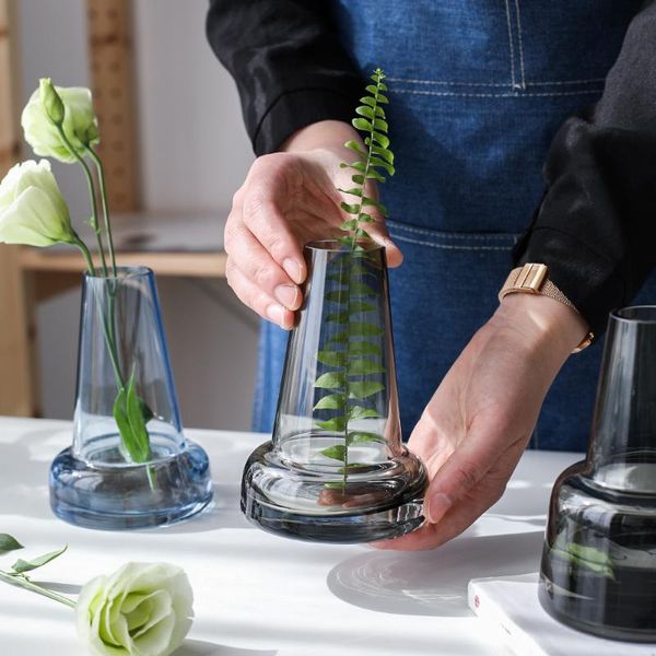 

vases castle glass flower vase, hand blown art centerpiece vase table clear standing planters terrarium holder home decoration